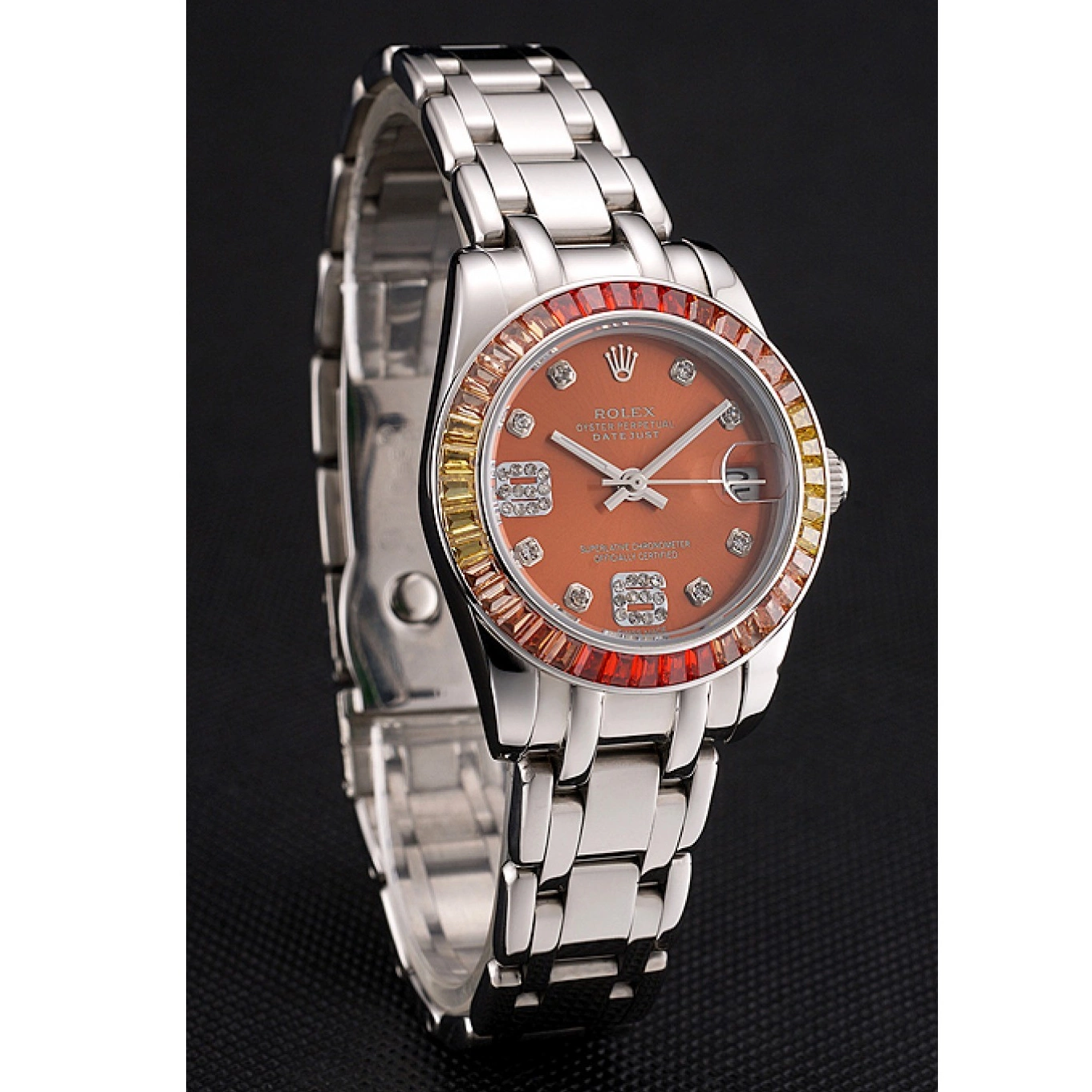 Aaa replica watch Stainless 39 Bracelet Datejust Cognac Pearlmaster And Rolex Steel Case Dial 0817